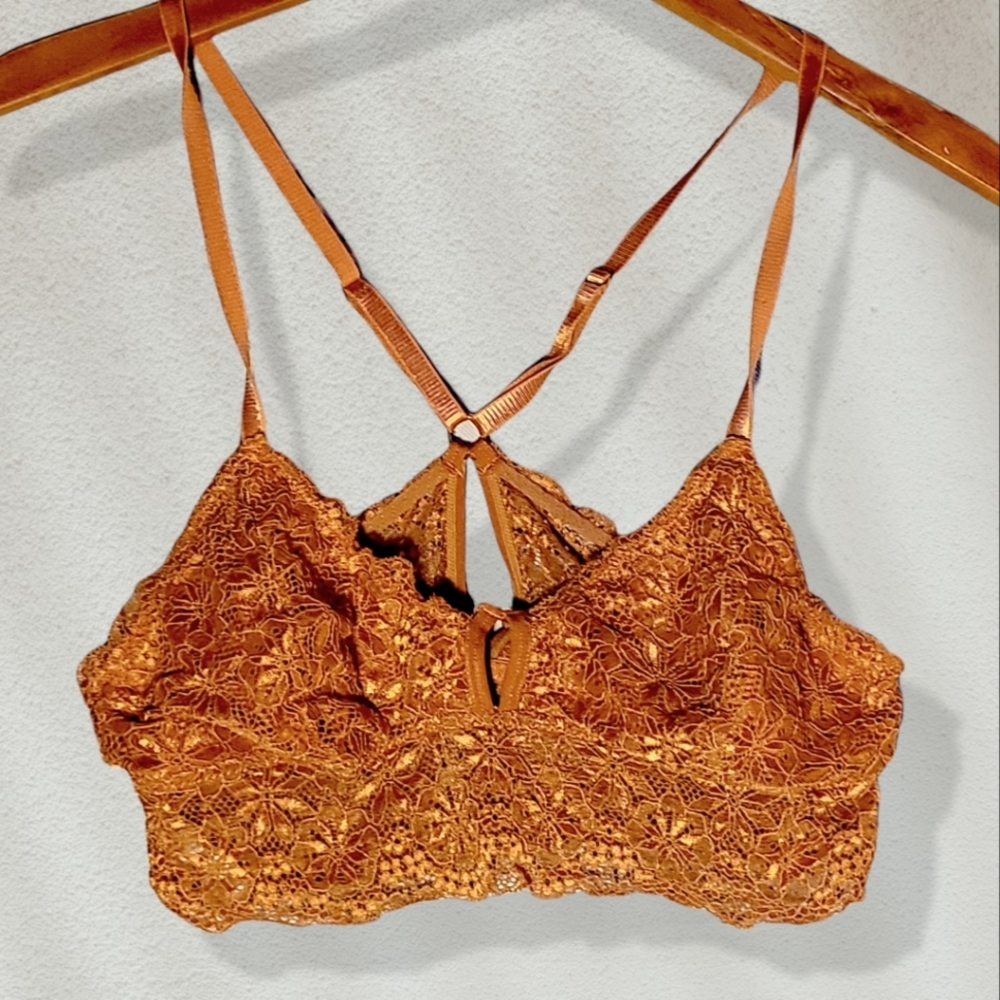 Marilyn Monroe Burnt Orange Lace Bralette with Halter Back & Keyhole Detail L